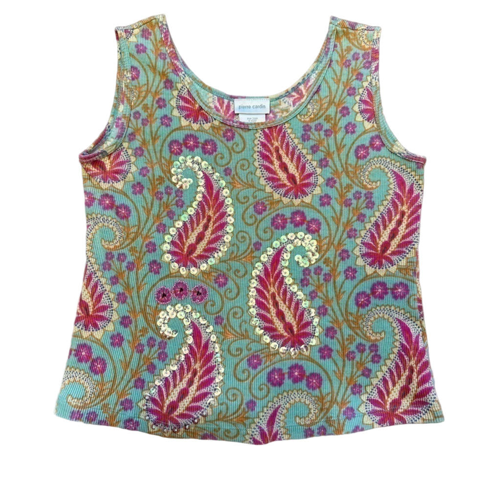 Y2K Pierre Carmen Ribbed Embroidered Cropped Tank Top/Size M
